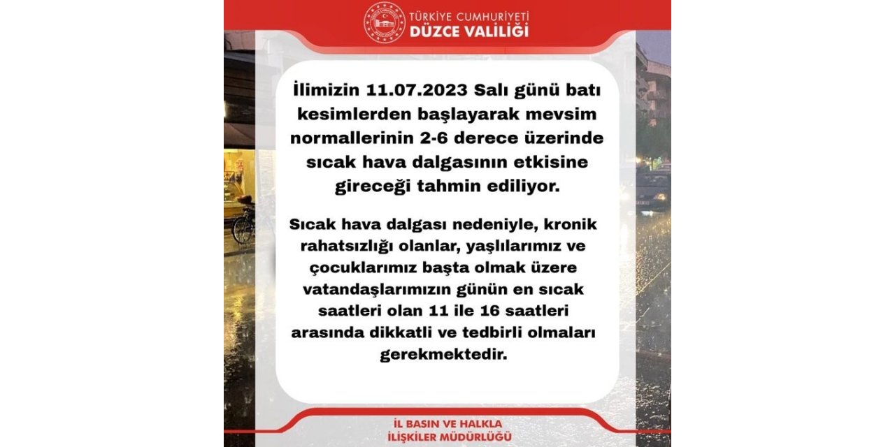 Valilikten meteorolojik uyarı