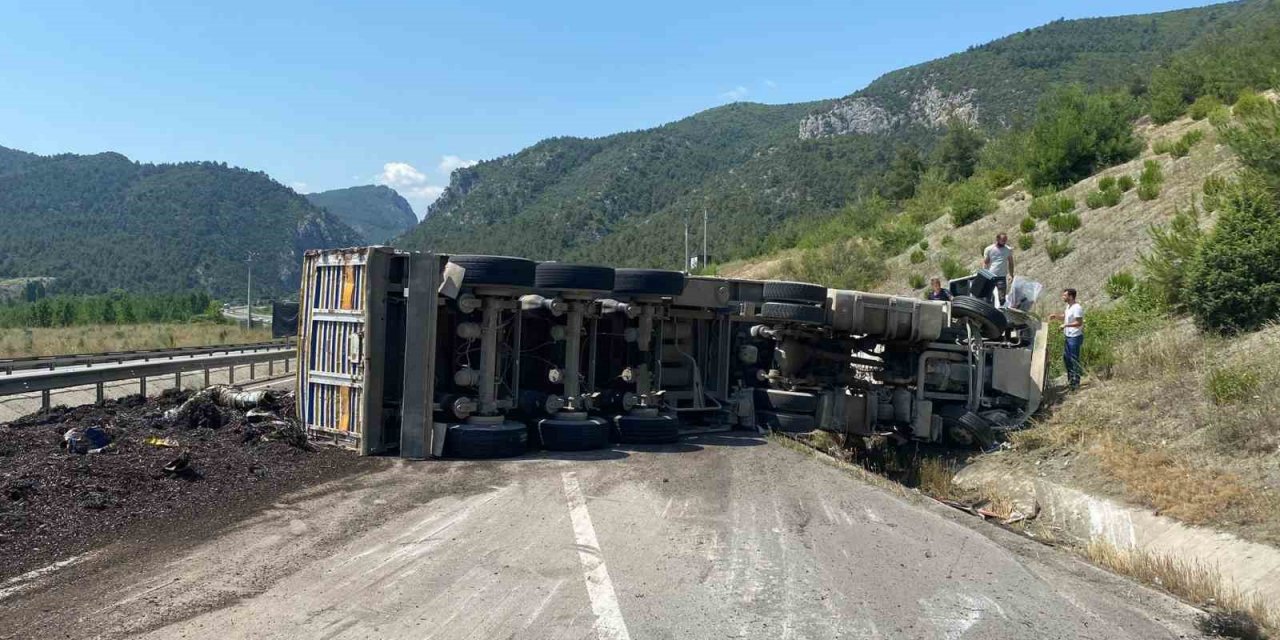 Bilecik’te devrilen tırın sürücüsü yaralandı