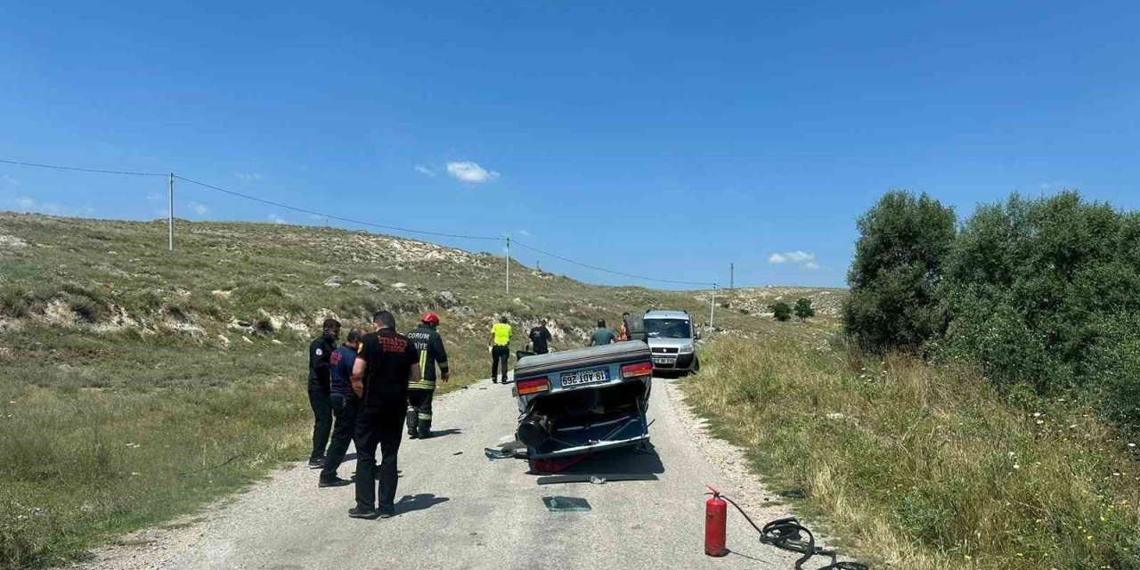 Kontrolden çıkan otomobil takla attı, sürücü ölümden döndü