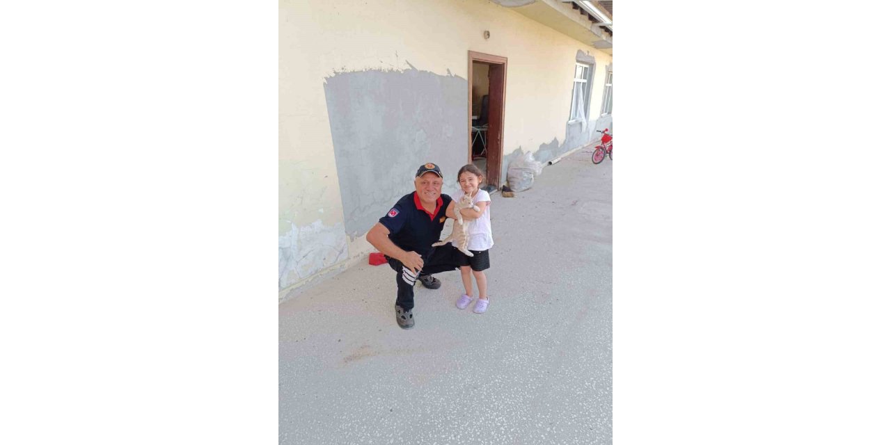 Apartman boşluğuna düşen yavru kediyi itfaiye kurtardı