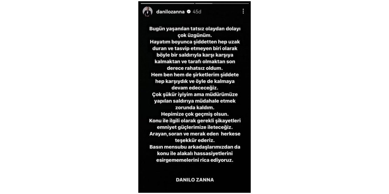 İtalyan şef Danilo Zanna: "Şükür iyiyim ama müdürümüze yapılan saldırıya müdahale etmek zorunda kaldım"