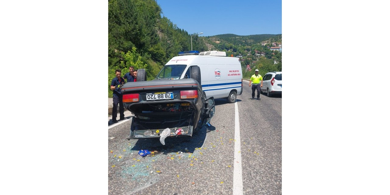 Takla atan otomobilin sürücüsü yaralandı