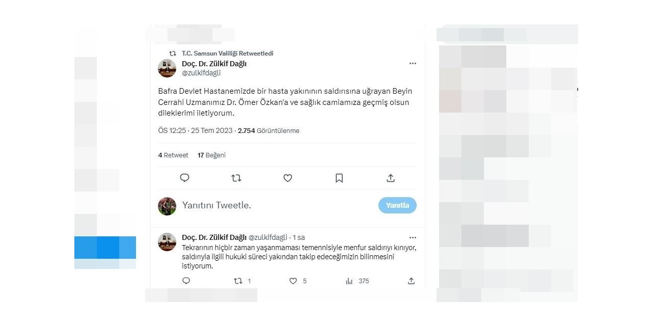 Samsun Valiliği, doktora yapılan saldırıyı kınadı