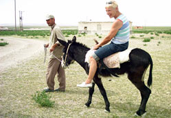 Turistlerden eşekle safari