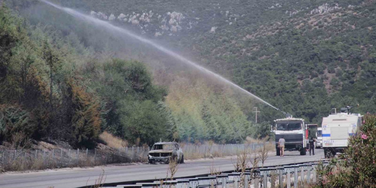 İzmir’de araçtaki alevlerin ormana sıçraması ile çıkan yangına müdahale sürüyor