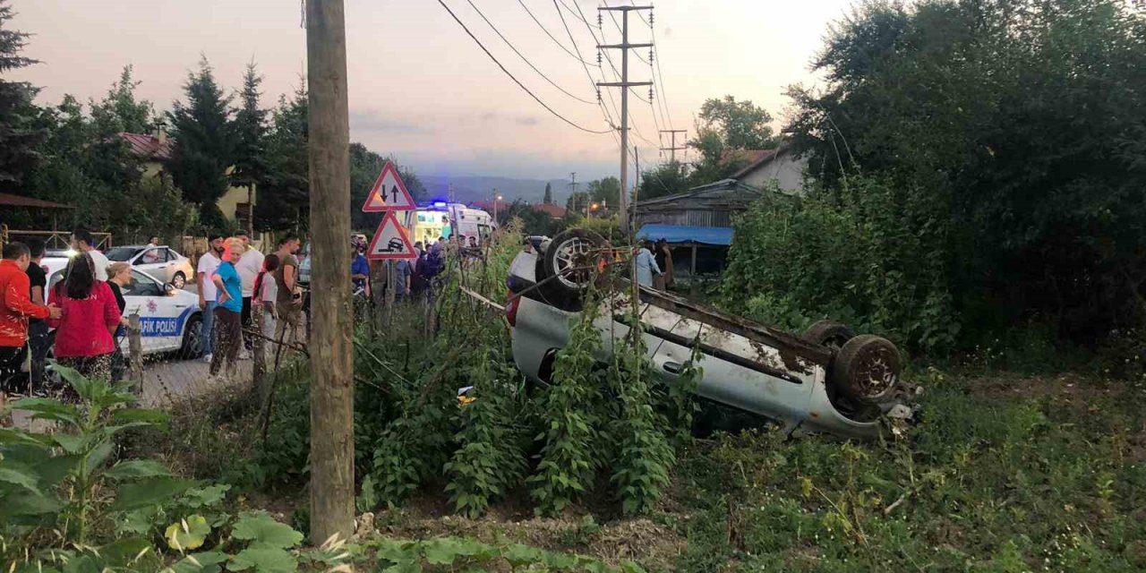 Alkollü sürücü bahçeye daldı, takla attı