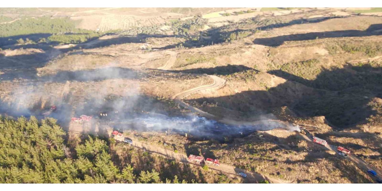 Alev alan iş makinesinden ormana sıçrayan yangın kontrol altına alındı