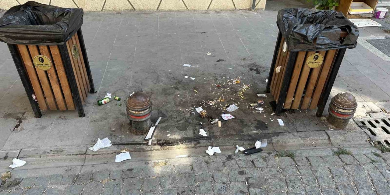 İki çöp kutusunun arasına atılan atıklar ‘pes’ dedirtti