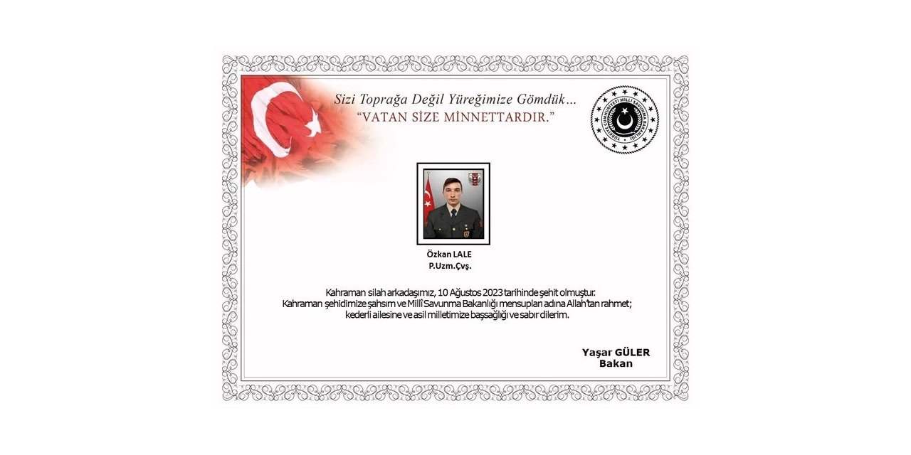 MSB: “Pençe-Kilit operasyonu bölgesinde 1 asker şehit oldu”