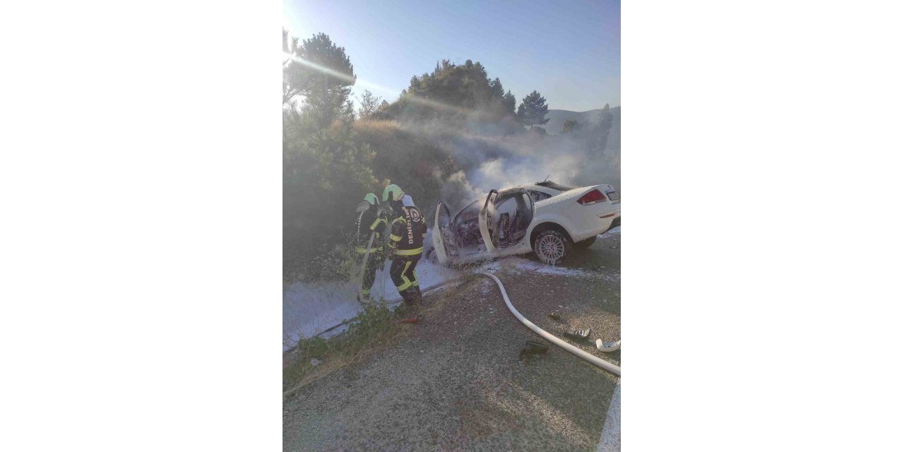 Yanmaya başlayan araç şarampole devrildi