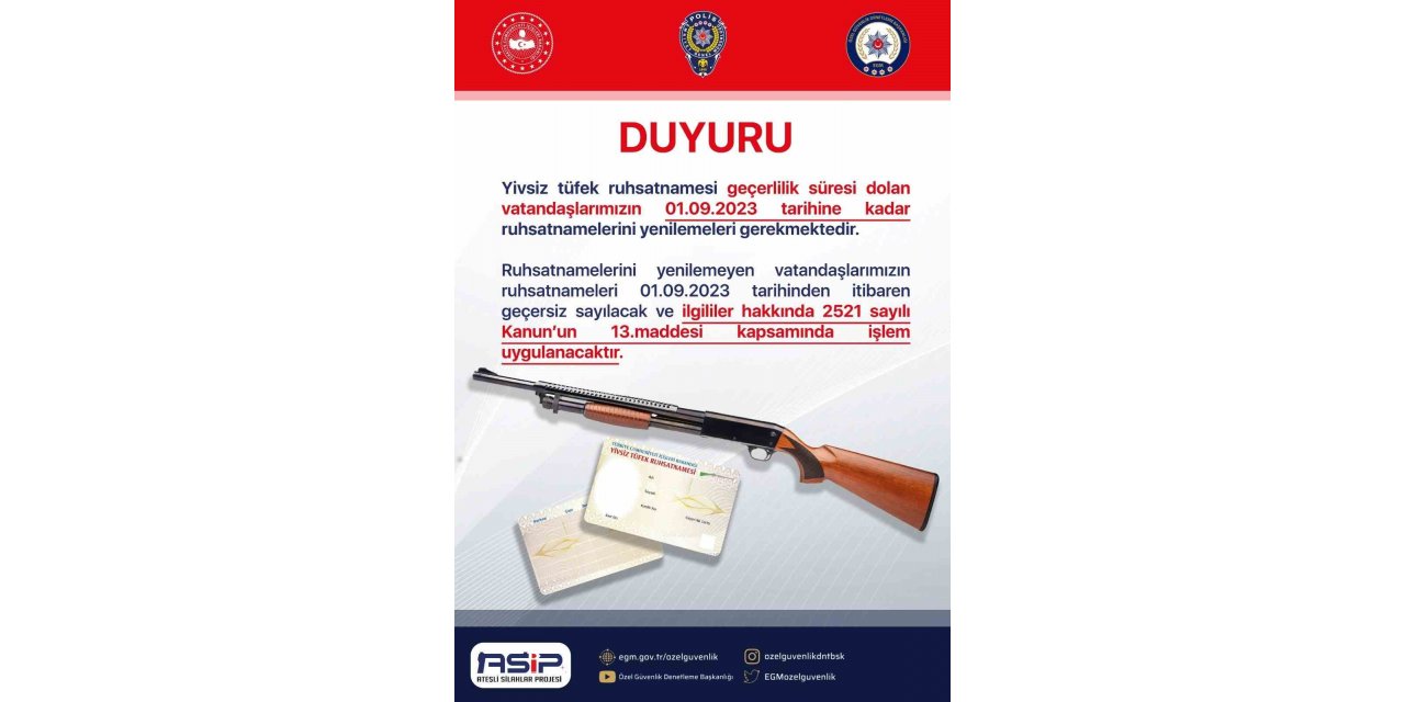 İl Emniyet Müdürlüğü duyurdu: ‘Son tarih 1 Eylül’