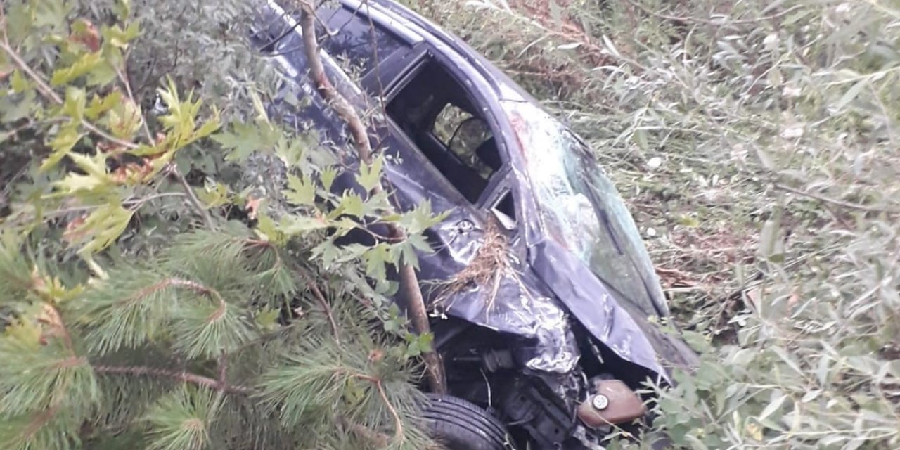 Şarampole uçan otomobilde 2 kişi yaralandı