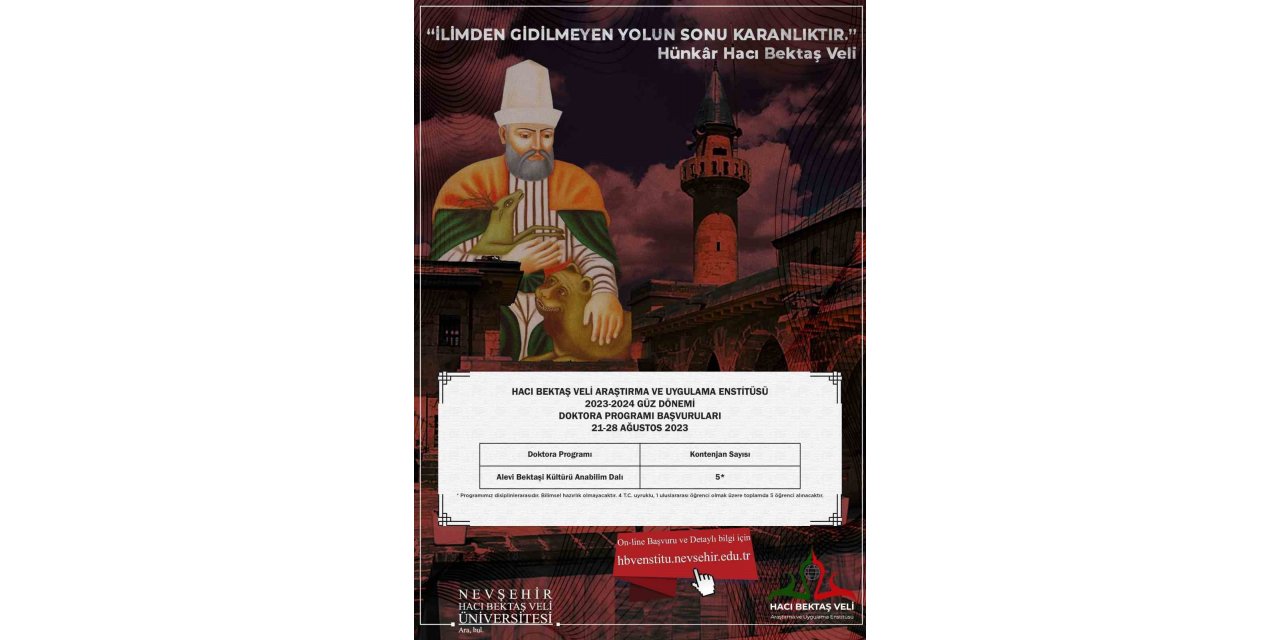 NEVÜ Hacı Bektaş Veli Araştırma ve Uygulama Enstitüsü ilk doktora öğrencilerini alacak