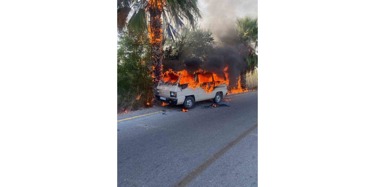 Araçta başlayan yangın ağaçlara sıçradı