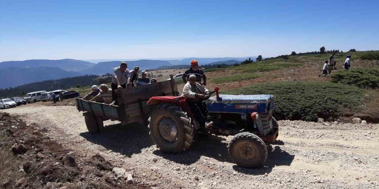 Geleneksel bayrama ulaşabilmek için traktörlere bindiler