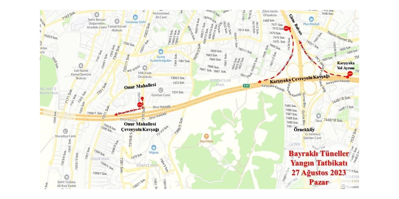 İzmir’de Bayraklı Tünelleri’ndeki yangın tatbikatı nedeniyle bazı yollar trafiğe kapatılacak