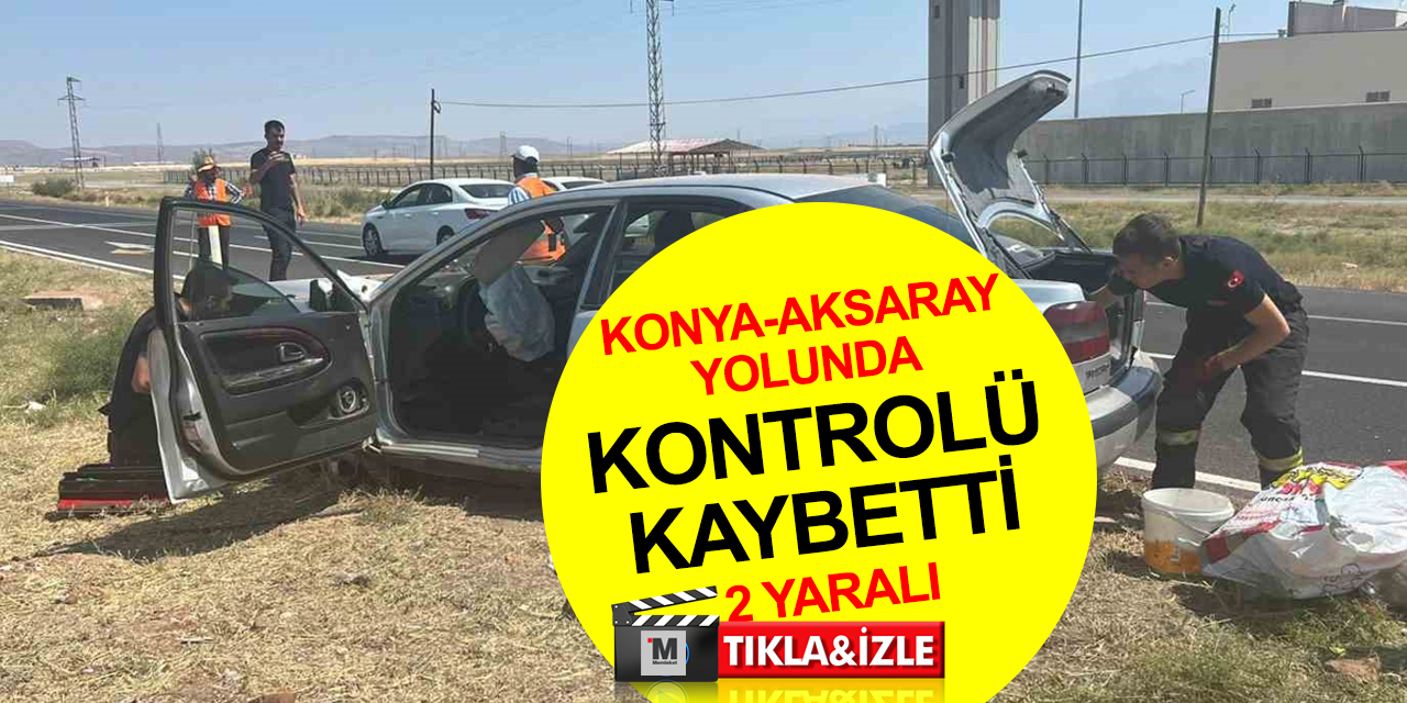 Konya - Aksaray yolunda refüje çıkan otomobil bu hale geldi! 2 yaralı