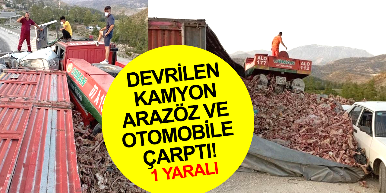 Konya yolunda devrilen kamyon arazöz ve otomobile çarptı! 1 yaralı