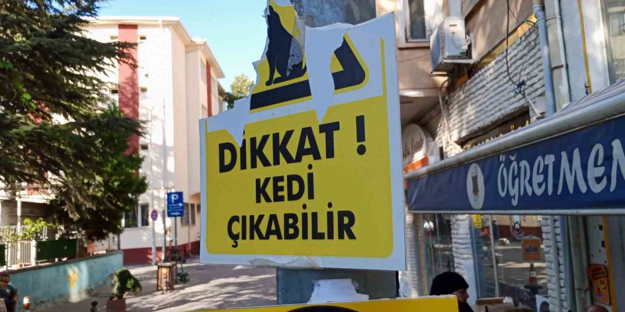 Vandallar hayvansever esnafın plastik uyarı levhasına göz dikti