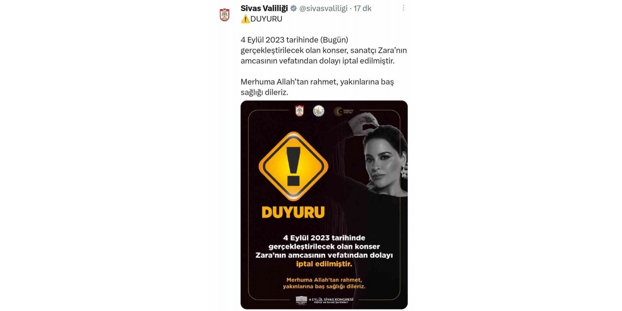 Amcası ölen ünlü sanatçının Sivas konseri iptal edildi