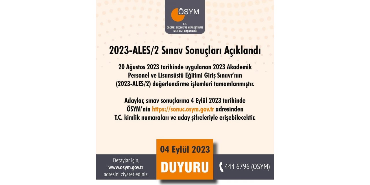 2023-ALES/2 sonuçları açıklandı