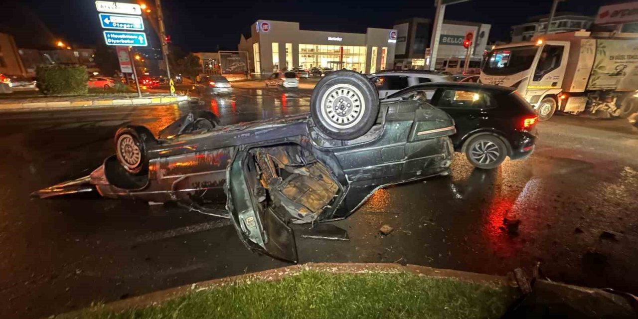 Elazığ’da ters dönen otomobil yandı: 1 yaralı