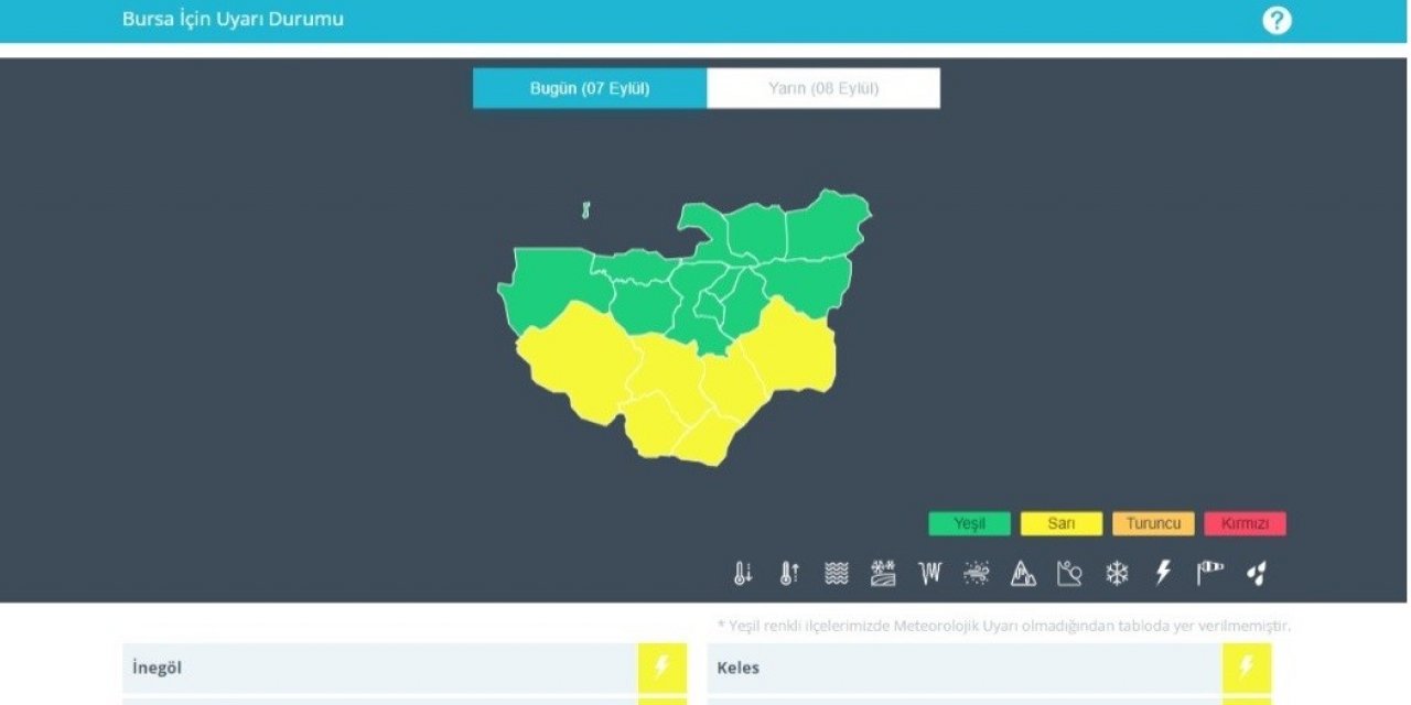Meteoroloji’den Bursa’nın 6 ilçesi için sarı uyarı