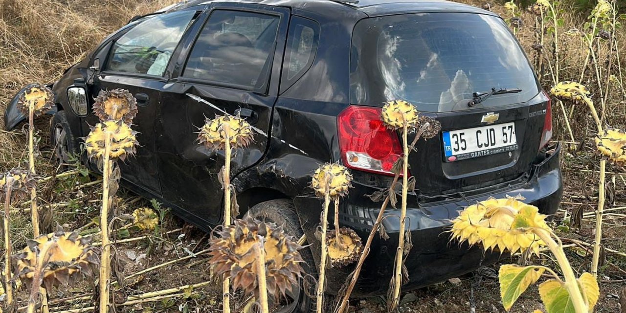 Takla atıp ayçiçek tarlasına giren otomobilde 2 kişi yaralandı