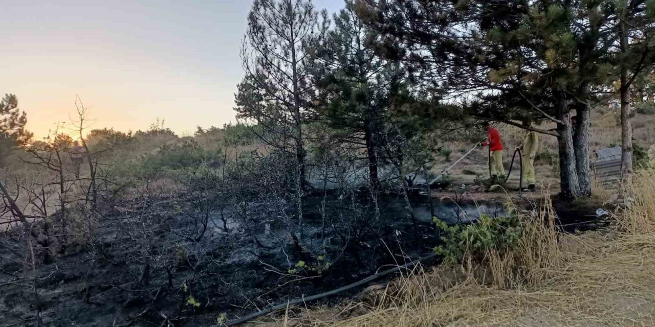 Alkol şişelerinin atıldığı arazide korkutan yangın
