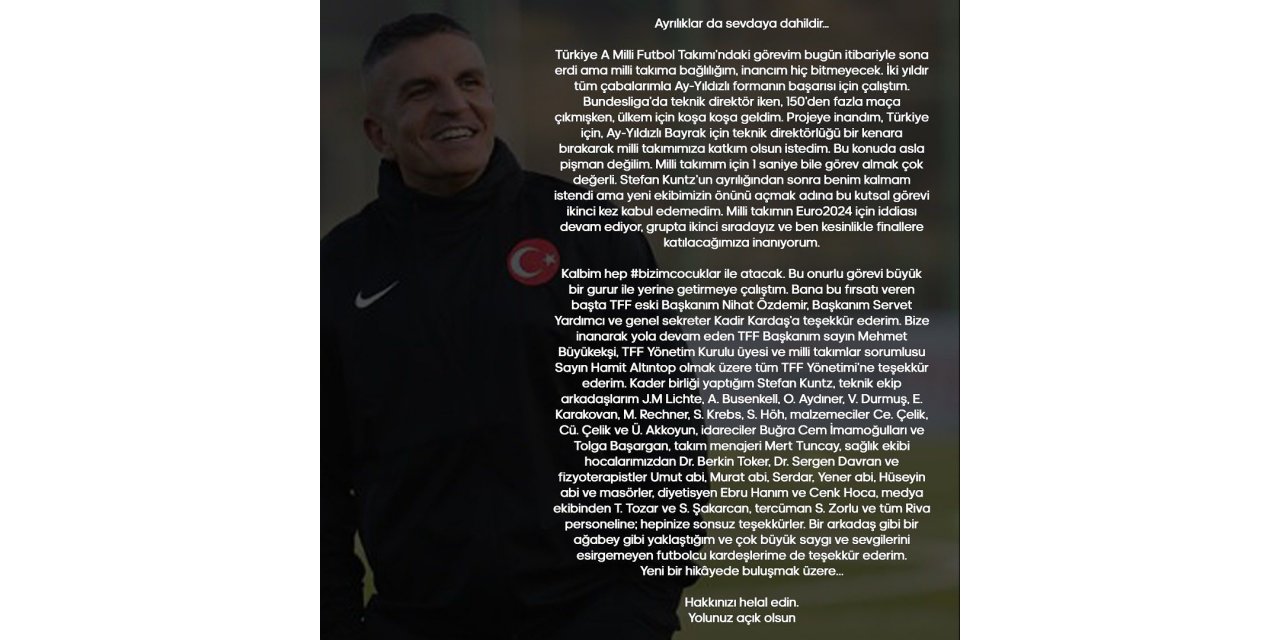 Teknik Direktör Stefan Kuntz’un, A Milli Futbol Takımı’nda yardımcılığını yapan Kenan Koçak da görevinden ayrıldığını duyurdu.
