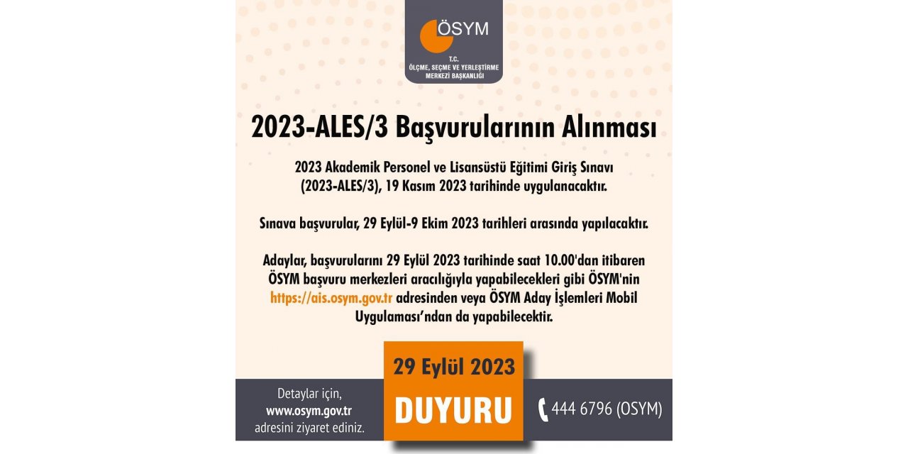 2023-ALES/3 başvuruları başladı