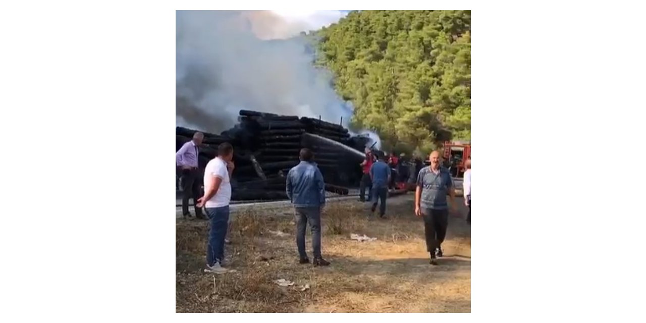 Tomruk yüklü tır alevlere teslim oldu