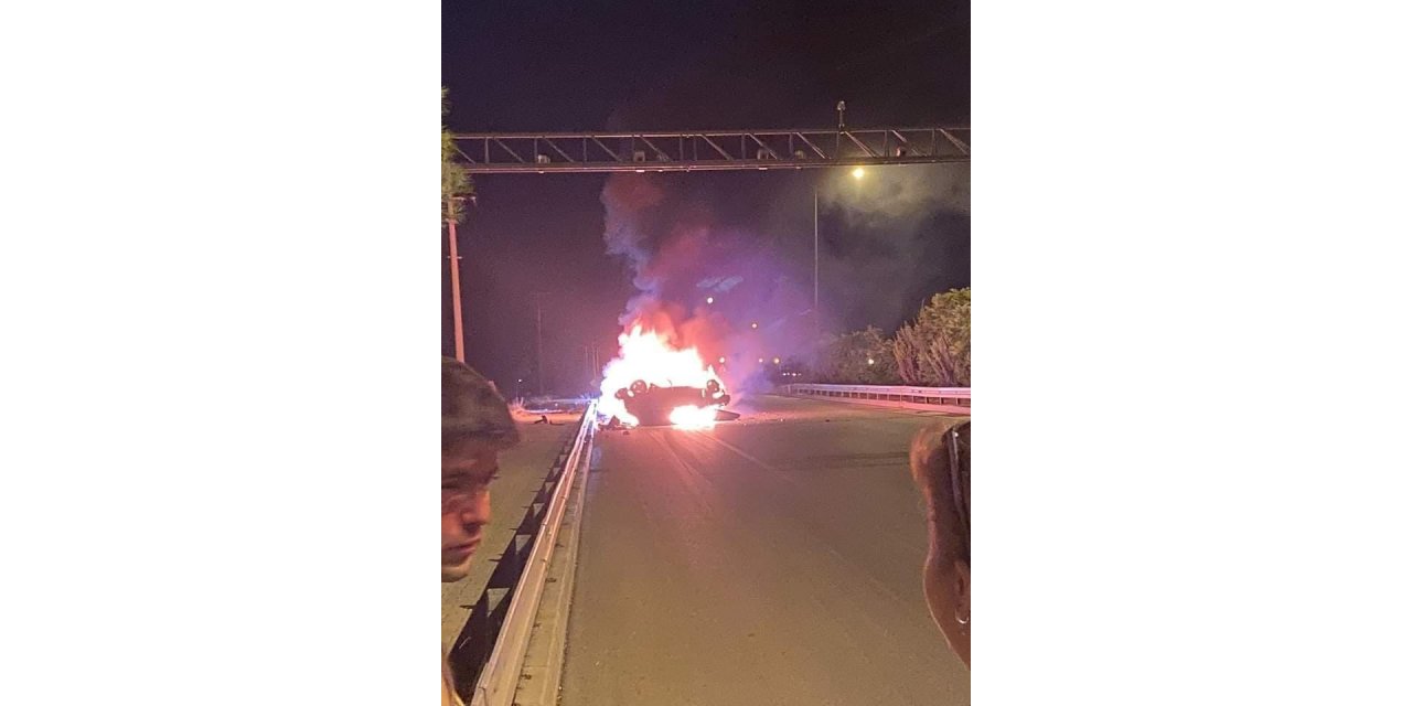 Fethiye’de takla atan araç alev alev yandı