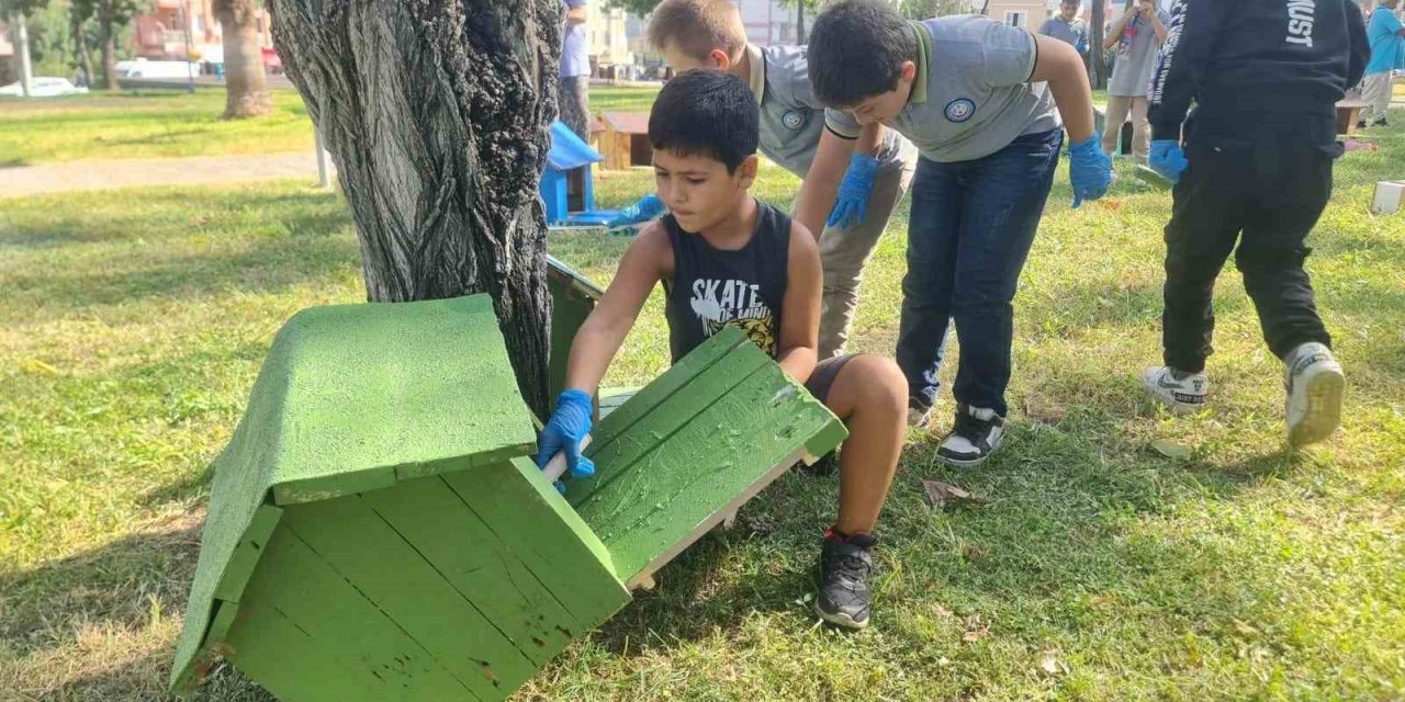Açık Ceza İnfaz Kurumu memur ve hükümlüleri atık paletlerden kedi evi yaptı