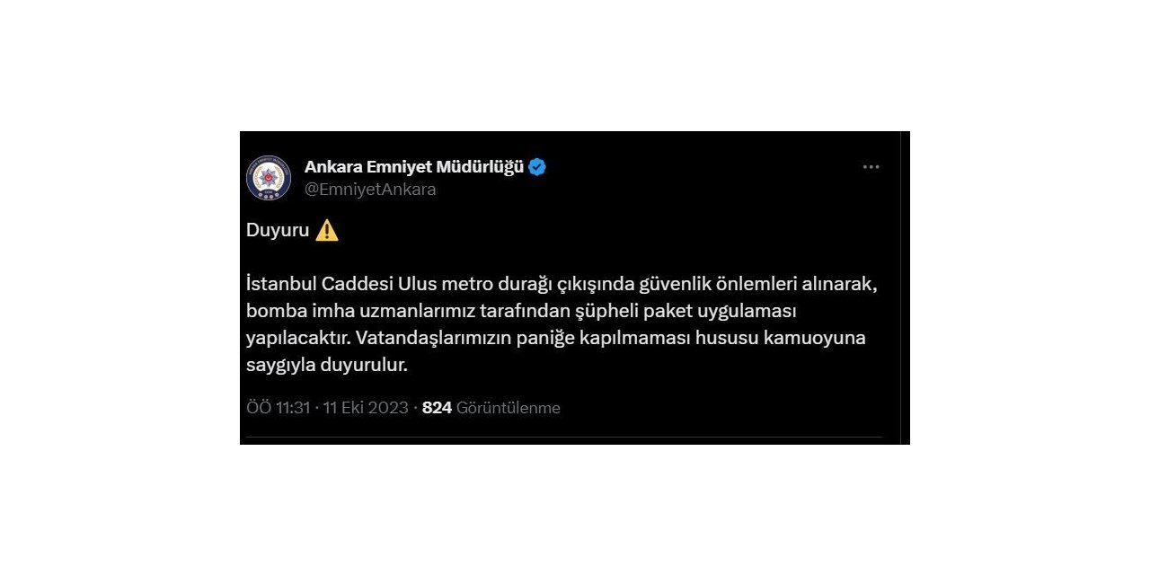 Ankara Emniyeti’nden şüpheli paket uygulamasıyla ilgili vatandaşlara uyarı