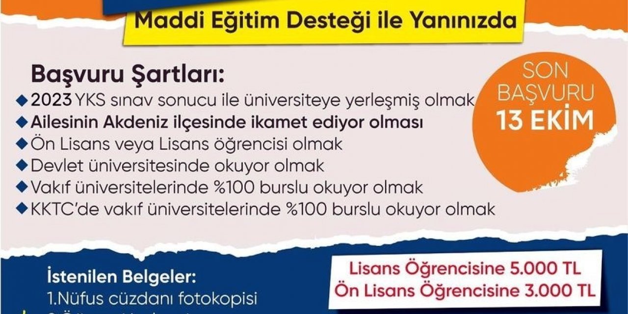 Akdeniz’de eğitim desteği başvuruları başladı