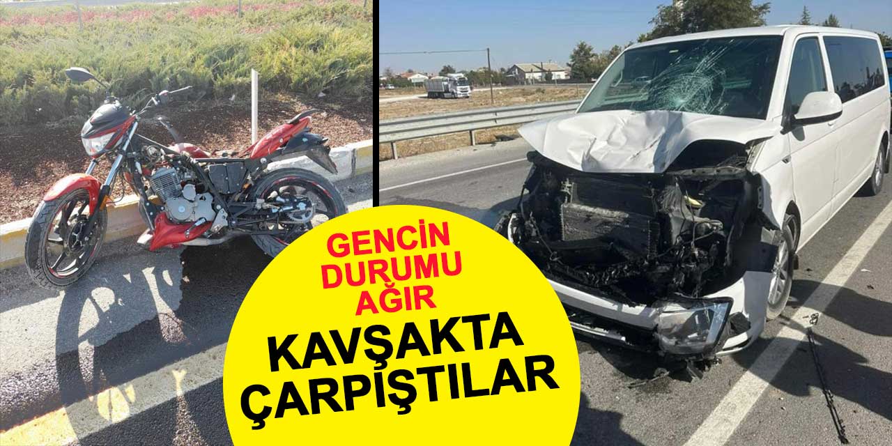 Aksaray'dan Konya'ya gelen minibüs, köy yolundan çıkan motosikletle çarpıştı: 1 ağır yaralı