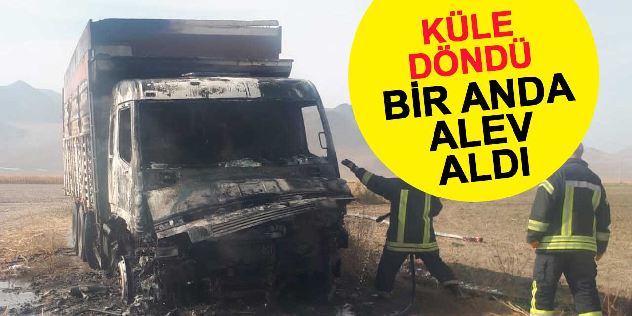 Karaman’da bir anda alev alan kamyon küle döndü