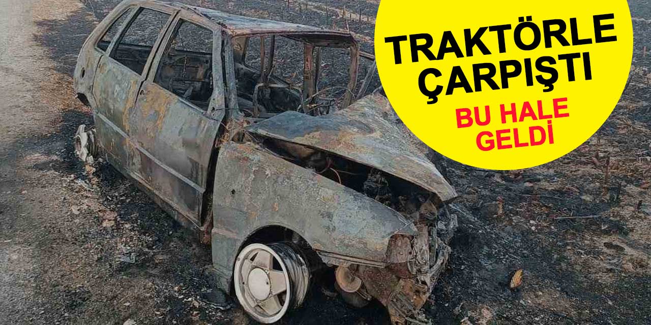Konya'da traktörle çarpışan otomobil alev topuna döndü: 3 yaralı