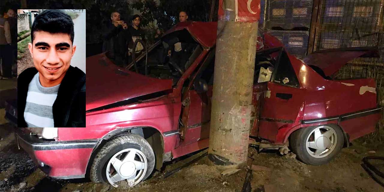 Beton direğe çarpan otomobilin genç sürücüsü Oktay Göçer kurtarılamadı