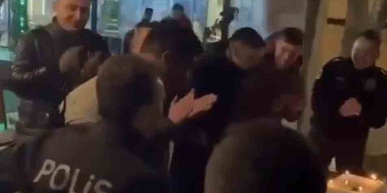 Polis memuruna son görevinde pastalı kavga sürprizi