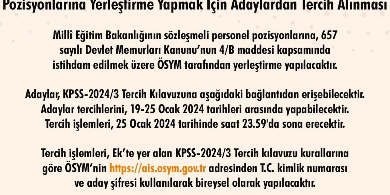 KPSS 2024/3 tercih kılavuzu yayımlandı