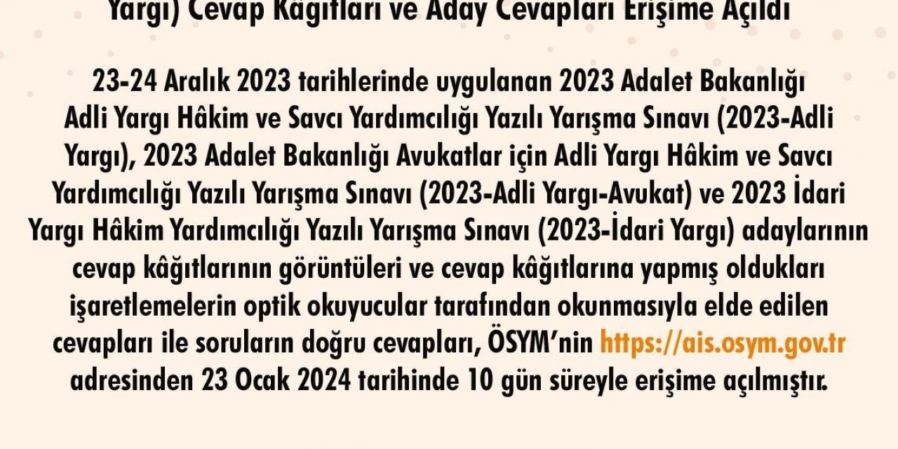 2023 Adalet Bakanlığı sınav sonuçları açıklandı