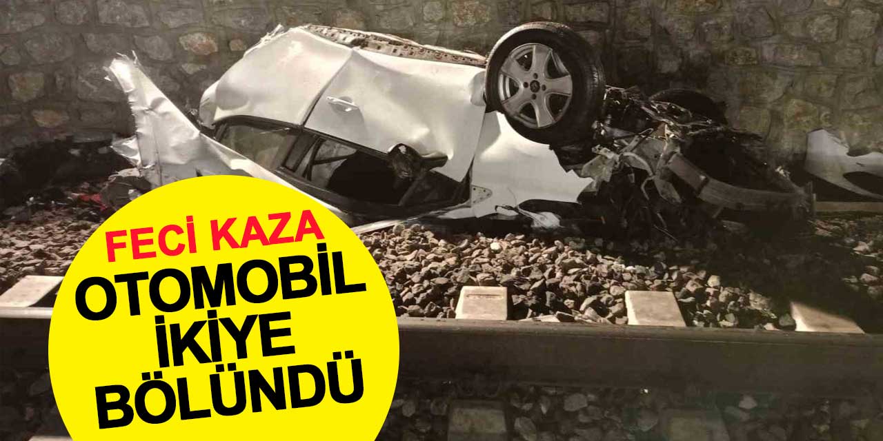 Kaza yapan otomobil ikiye bölünüp tren rayına düştü: 1 ölü, 2 ağır yaralı