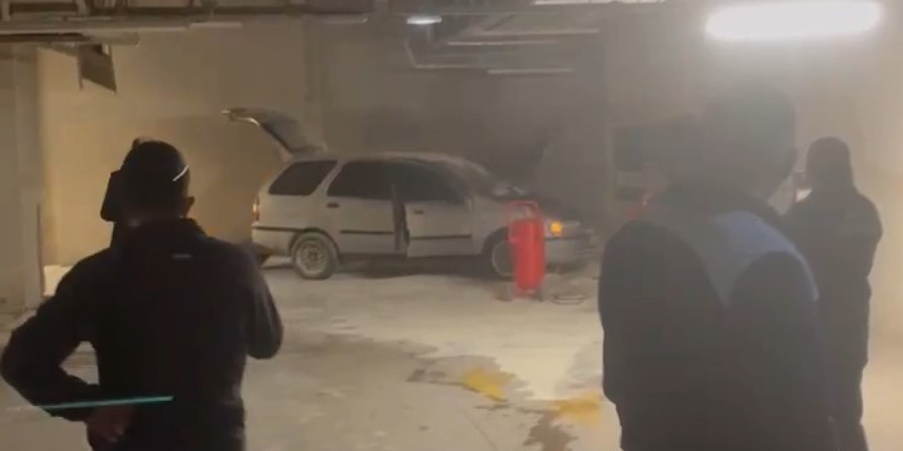 Kapalı otoparka park edilen LPG’li otomobil alev aldı