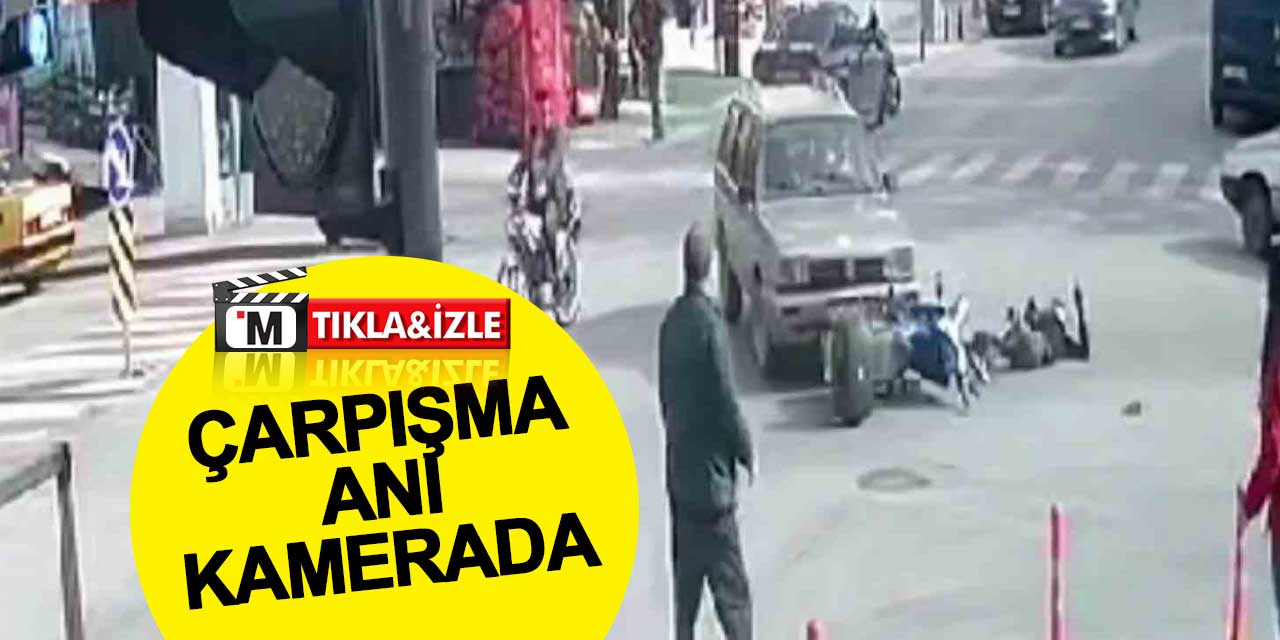 Otomobil ile motosikletin çarpışma anı kameraya yansıdı