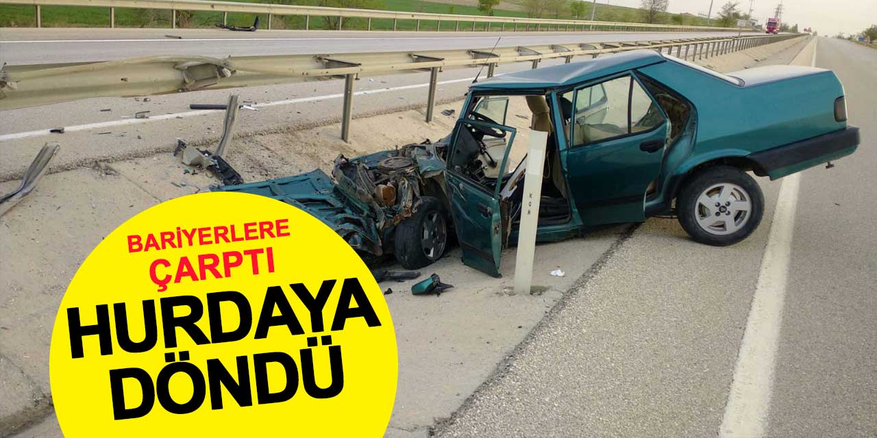 Kulu'da bariyerlere çarpan otomobil hurdaya döndü: 2 yaralı