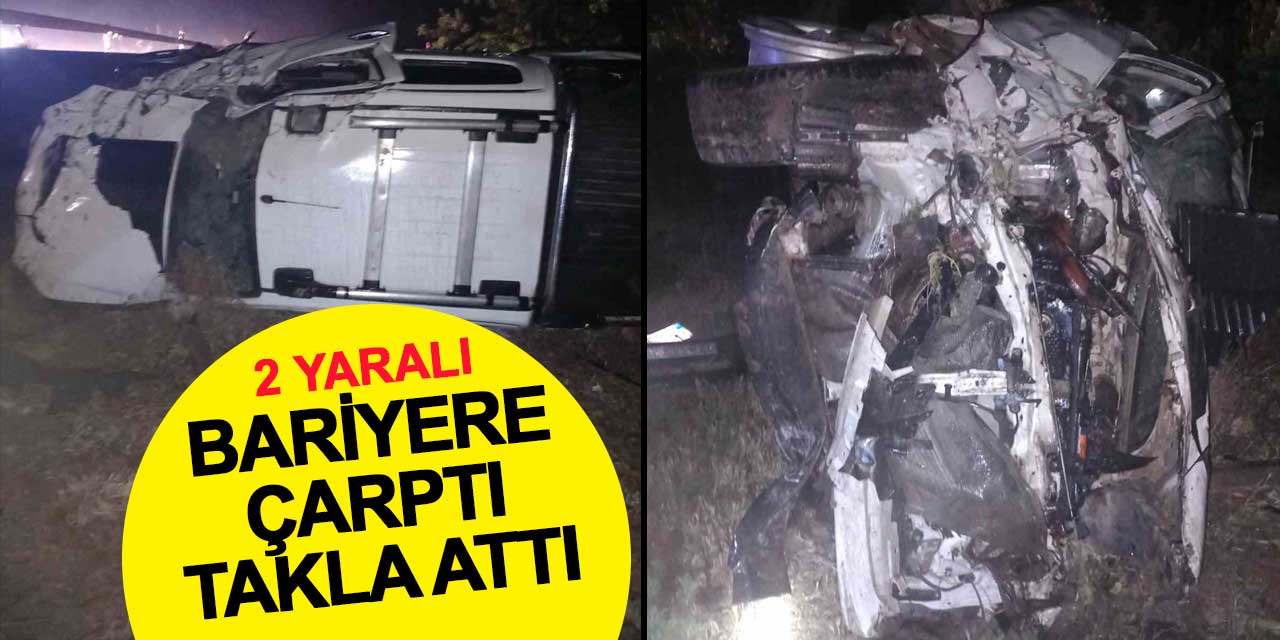 Karapınar'da bariyere çarpan otomobil takla attı: 2 yaralı