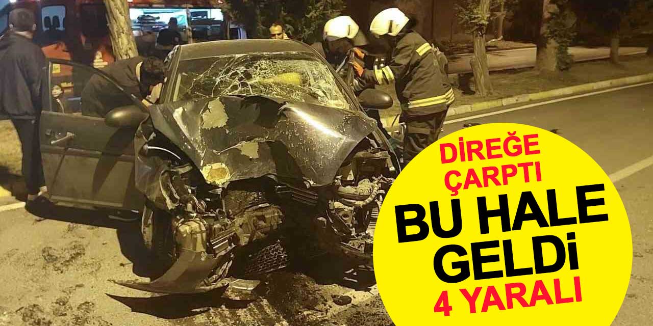 Kontrolden çıkan otomobil beton direğe çarptı: 4 yaralı