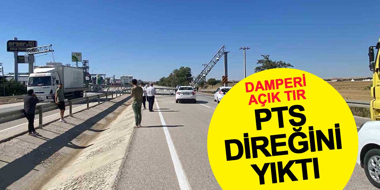 Damperi açık tır PTS direğini yıktı